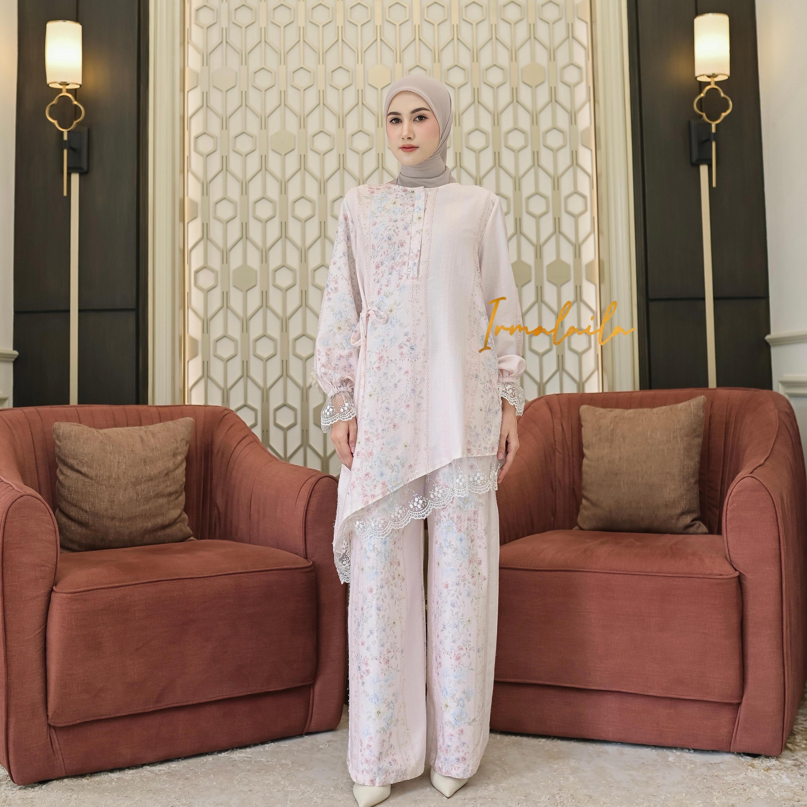 Valisha Set Tunik Kulot Bahan Jaguard Mewah Mix Tulle Cantik Anggun By Irmalaila