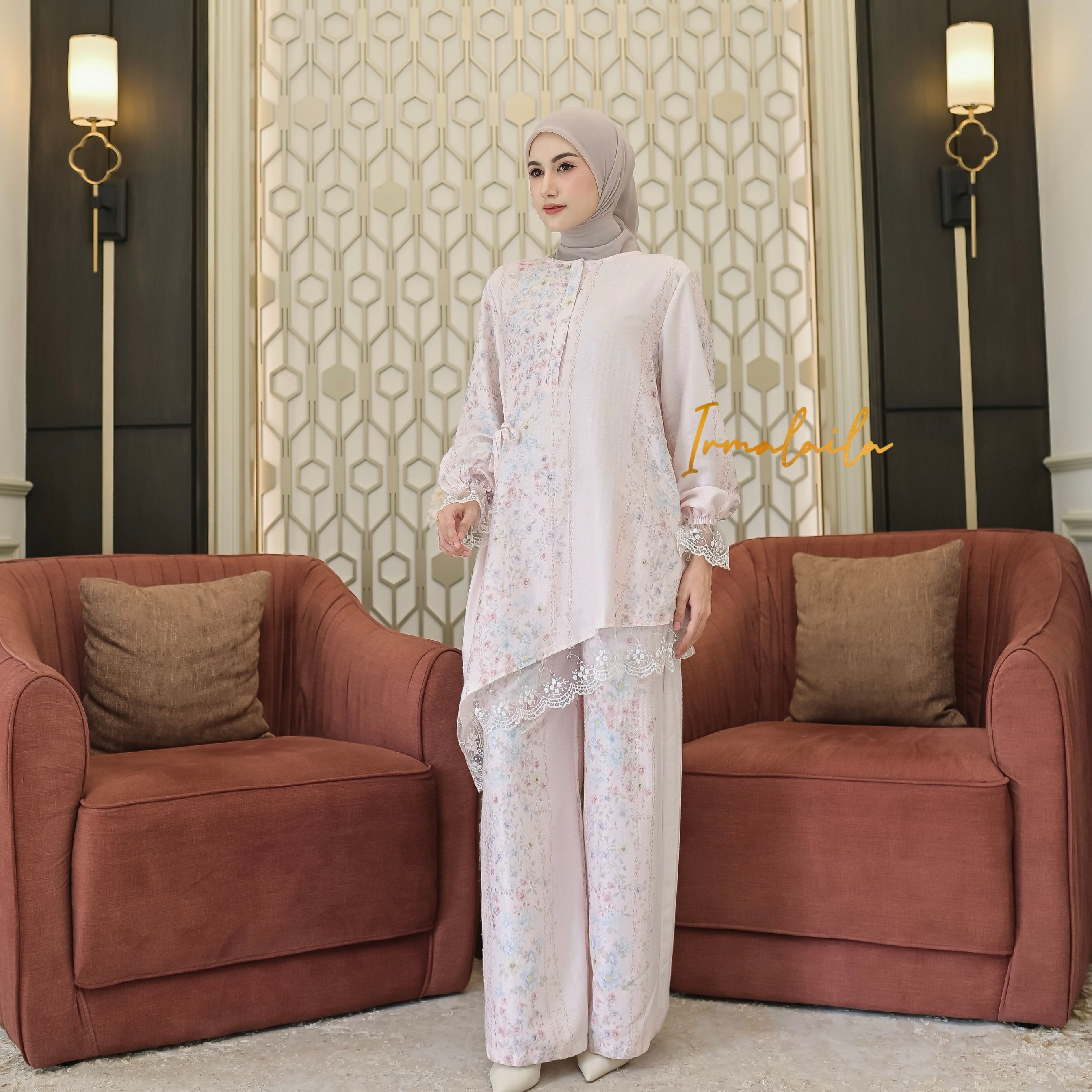 Valisha Set Tunik Kulot Bahan Jaguard Mewah Mix Tulle Cantik Anggun By Irmalaila