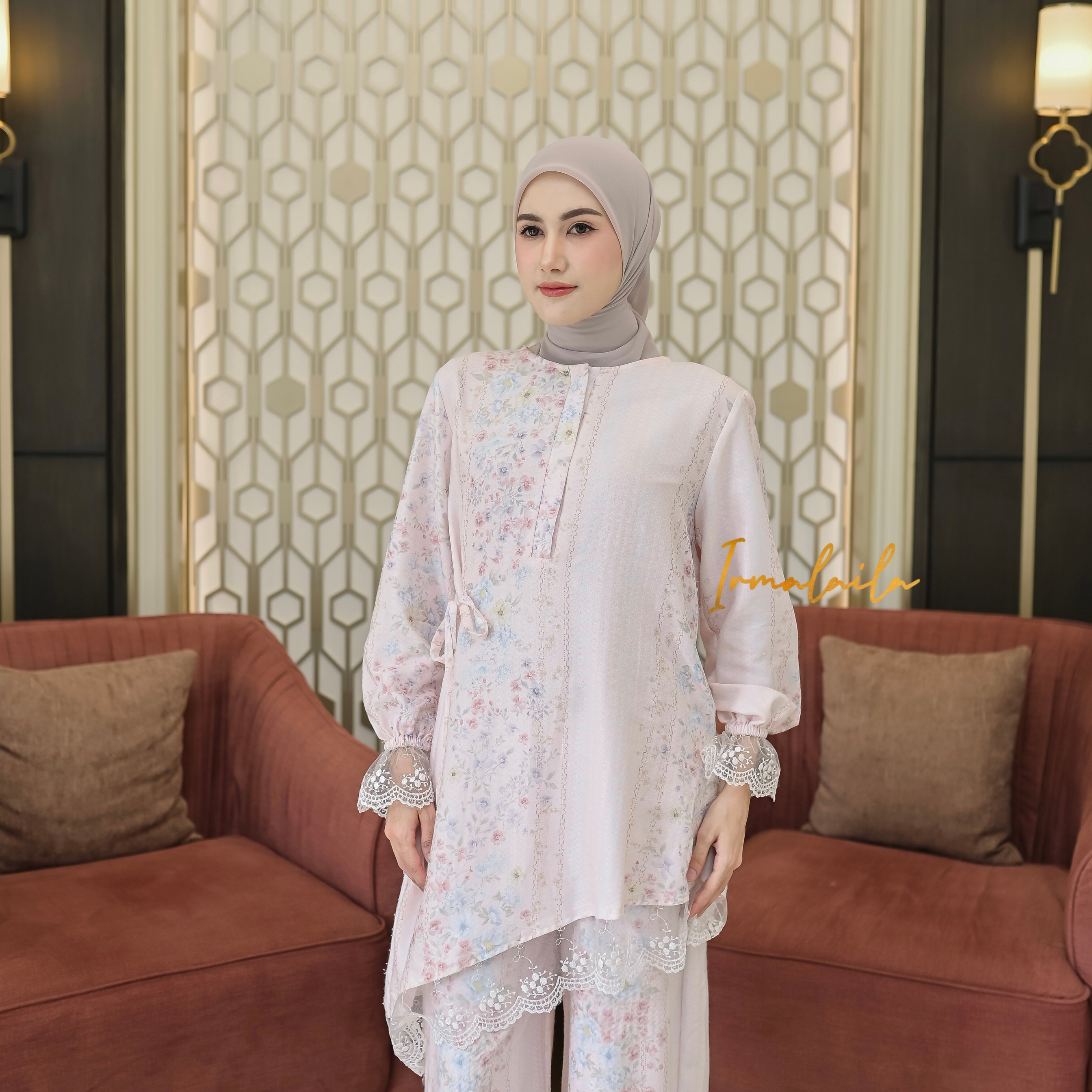 Valisha Set Tunik Kulot Bahan Jaguard Mewah Mix Tulle Cantik Anggun By Irmalaila
