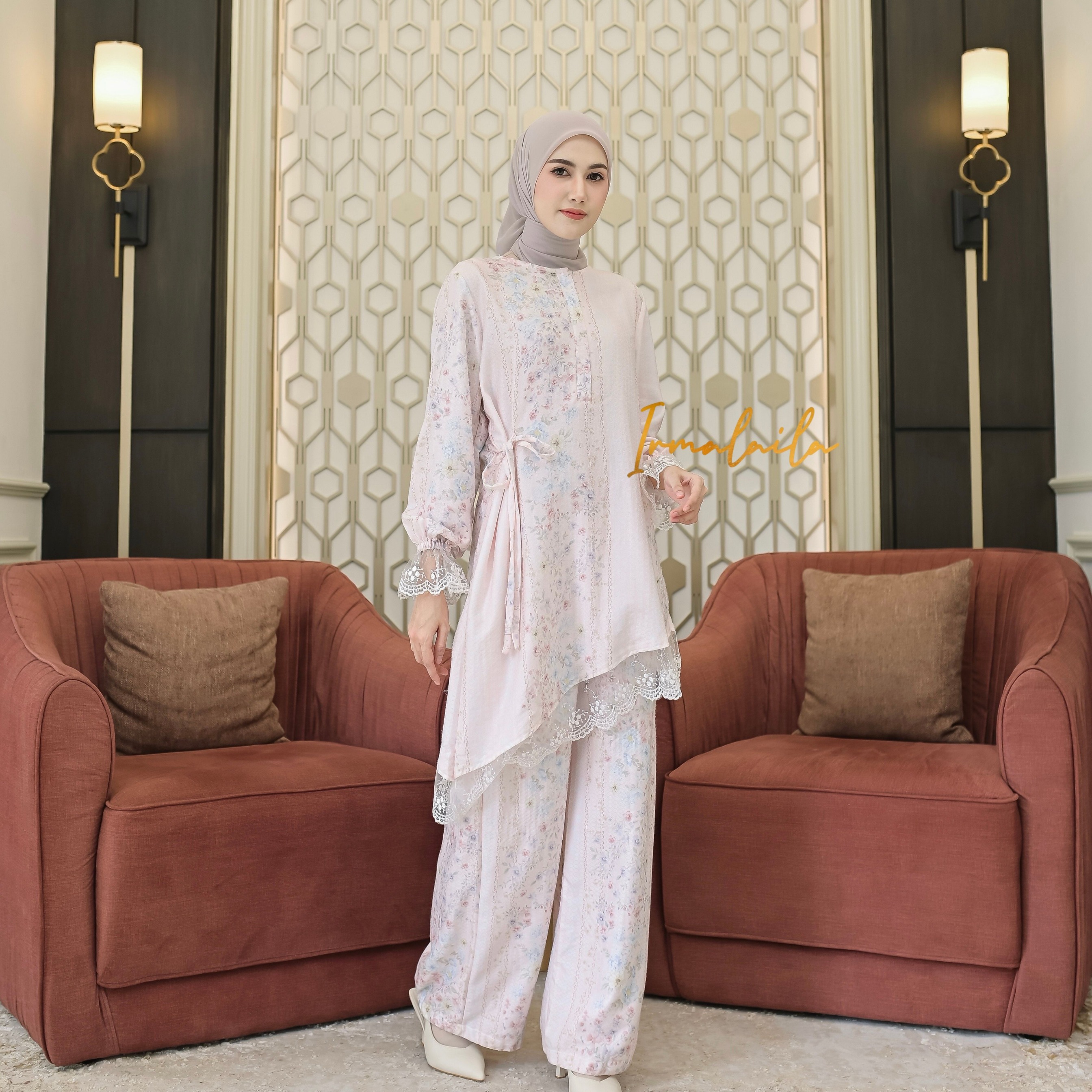 Valisha Set Tunik Kulot Bahan Jaguard Mewah Mix Tulle Cantik Anggun By Irmalaila