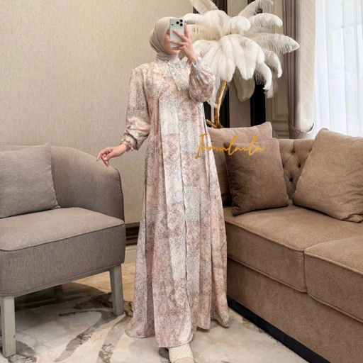 Maura Dress Gamis Wanita Bahan Jacquard Mix Renda Nyaman Cantik Elegant By Irmalaila