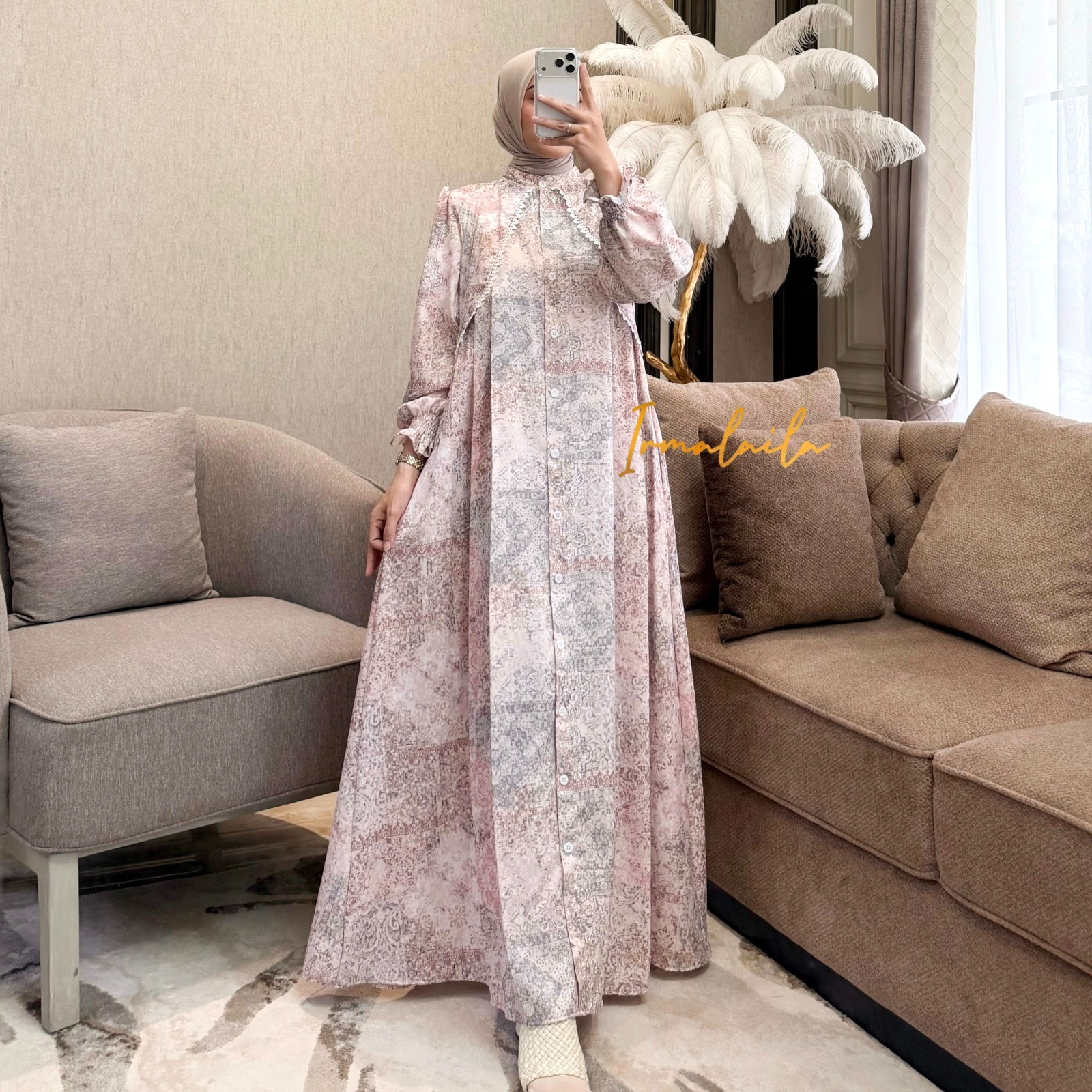 Maura Dress Gamis Wanita Bahan Jacquard Mix Renda Nyaman Cantik Elegant By Irmalaila