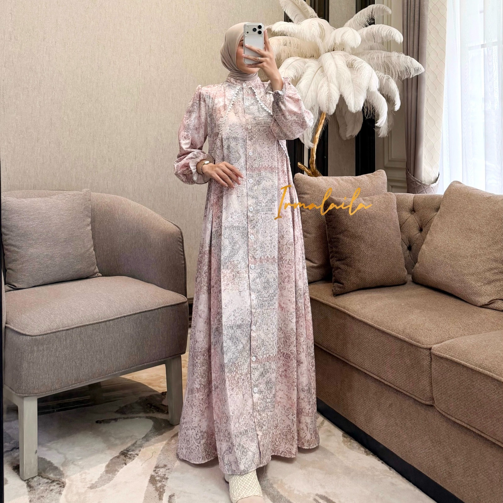 Maura Dress Gamis Wanita Bahan Jacquard Mix Renda Nyaman Cantik Elegant By Irmalaila