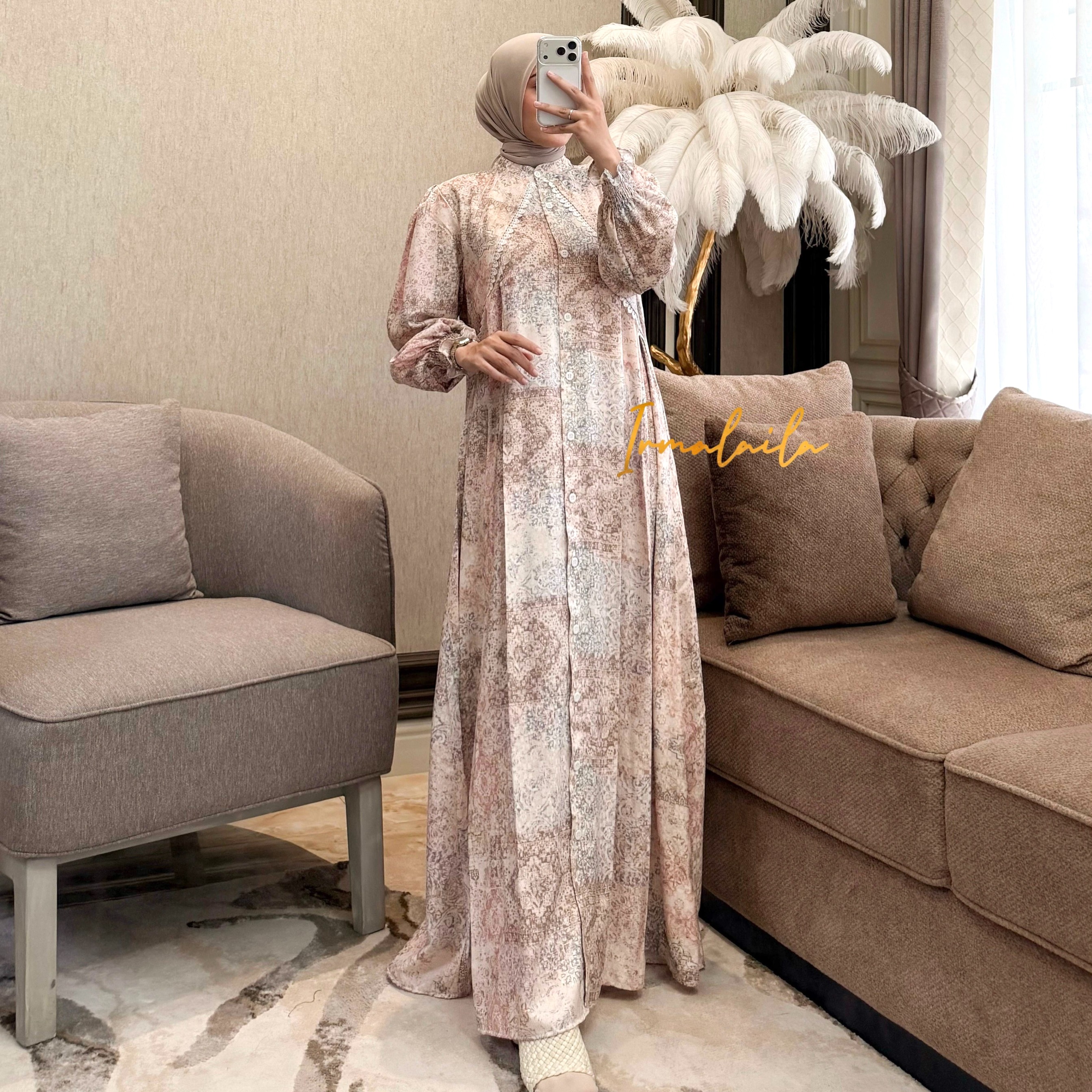 Maura Dress Gamis Wanita Bahan Jacquard Mix Renda Nyaman Cantik Elegant By Irmalaila