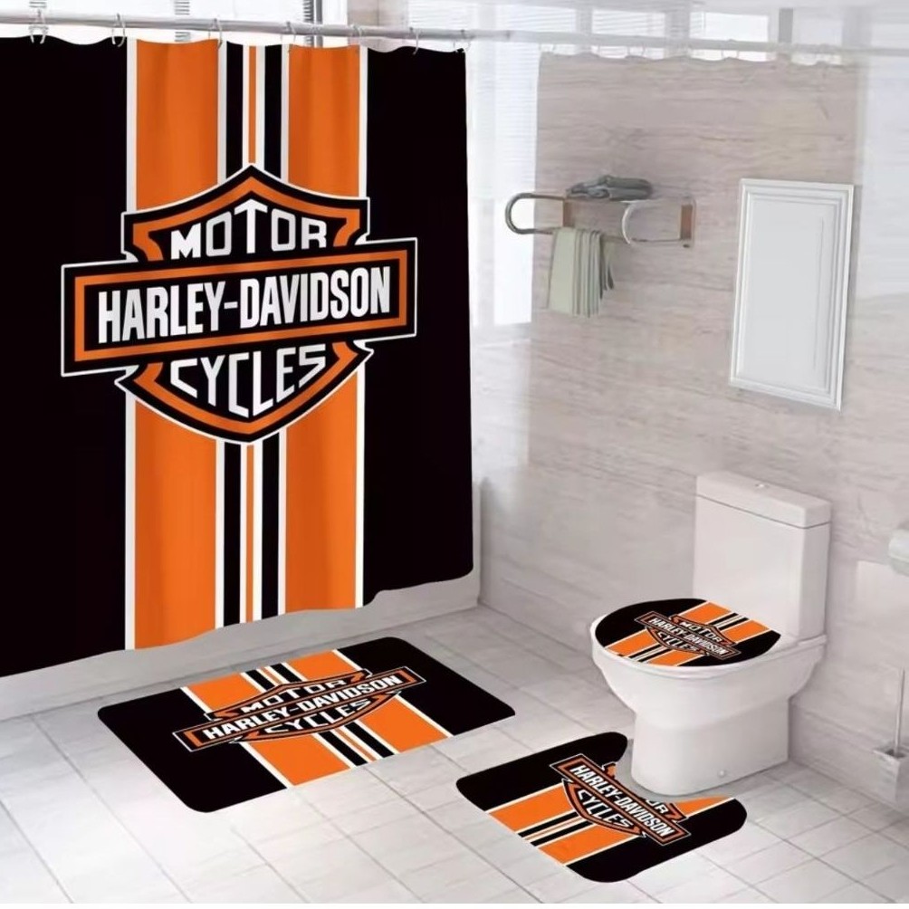 Tirai karpet tutup toilet set warna hitam orange harley davidson