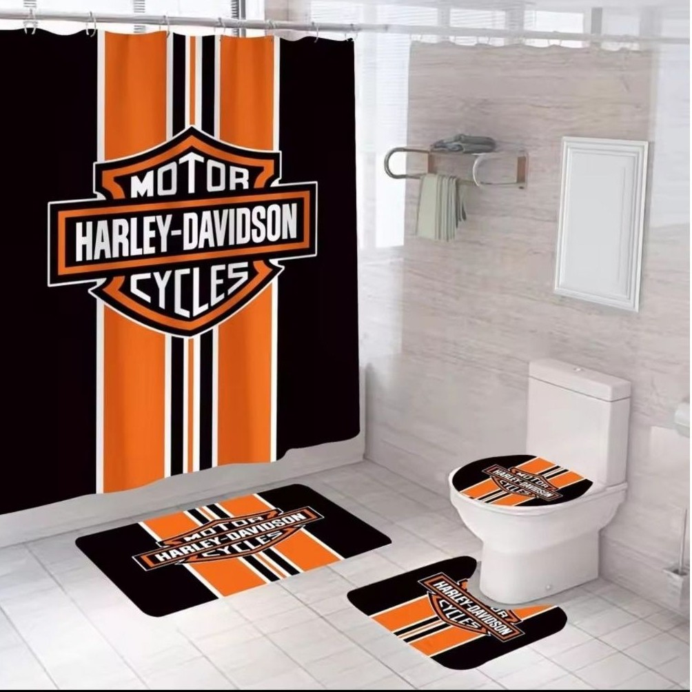 Tirai karpet tutup toilet set warna hitam orange harley davidson