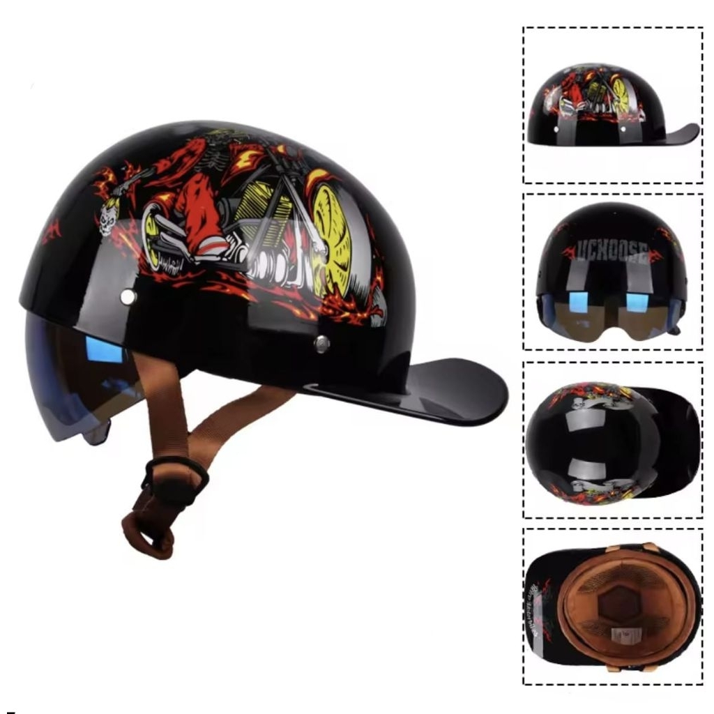 Half face helmet open face visor