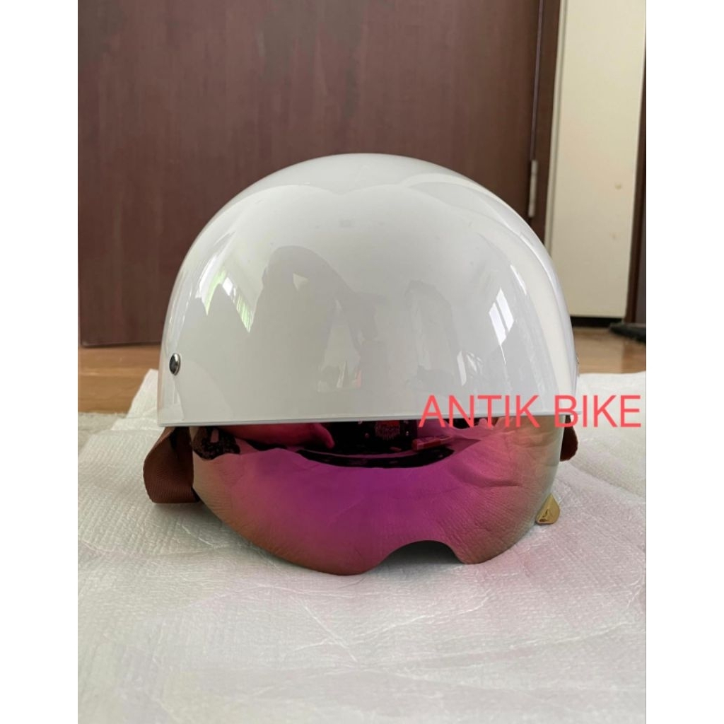 HALF helmet OPEN FACE GLOSSY WHITE WITH VISOR RETRO CLASSIC ALL SIZE UNISEX IMPORT