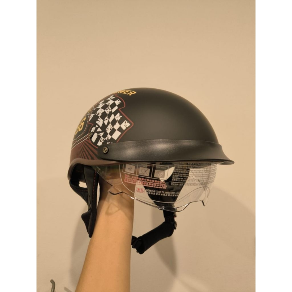 CLASSIC RETRO HALF HELMET WITH CLEAR VISOR ALLSIZE