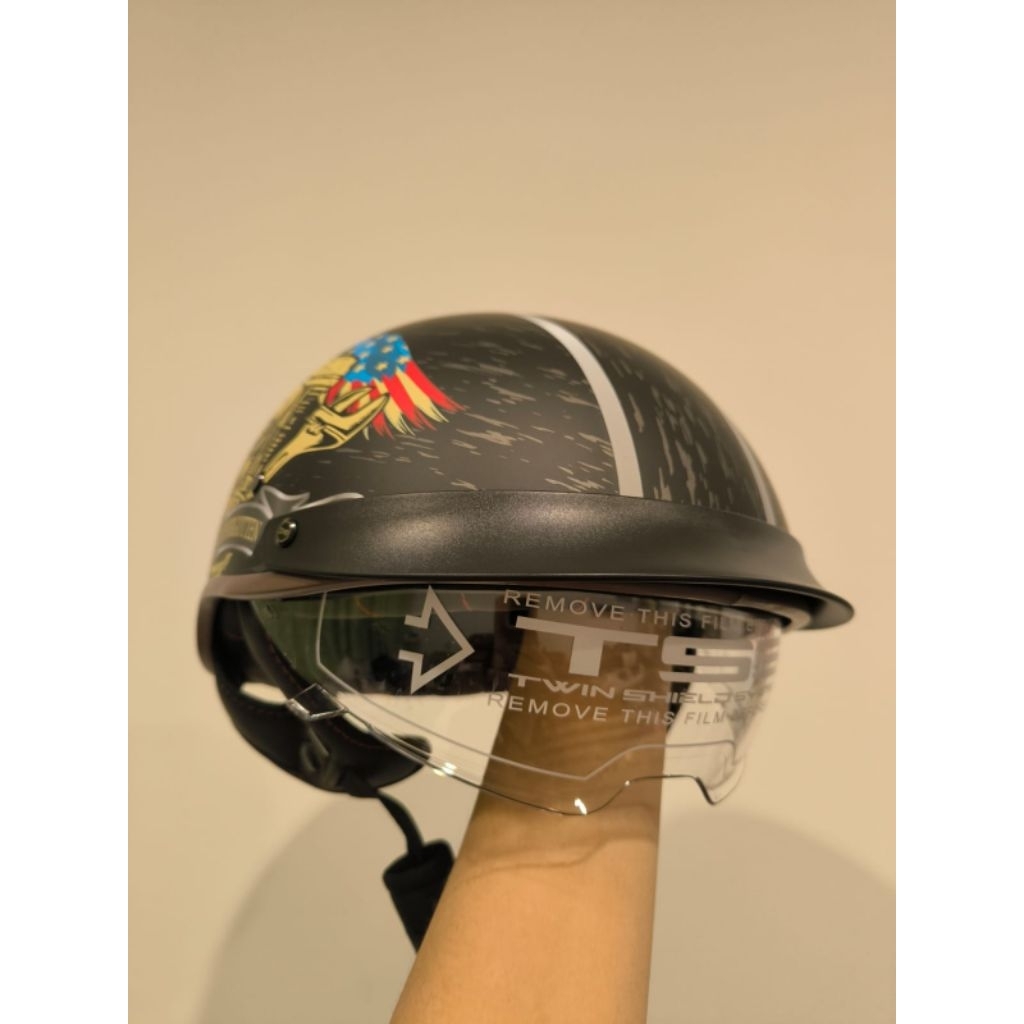 Classic RETRO half helmet Mesin 2 with clear visor allsize