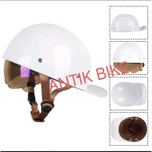 HALF helmet OPEN FACE GLOSSY WHITE WITH VISOR RETRO CLASSIC ALL SIZE UNISEX IMPORT