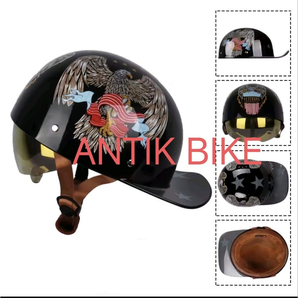 HALF HELMET WITH VISOR RETRO CLASSIC ALL SIZE UNISEX IMPORT