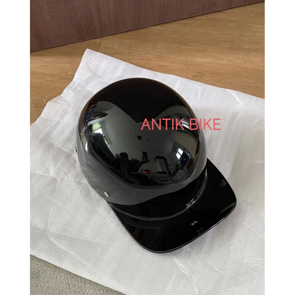 HALF helmet OPEN FACE GLOSSY BLACK WITH VISOR RETRO CLASSIC