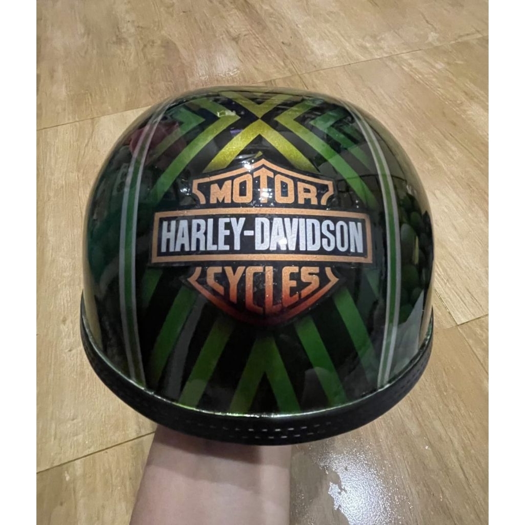 half helmet cetok hijau Harley Davidson motorcycle allsize unisex