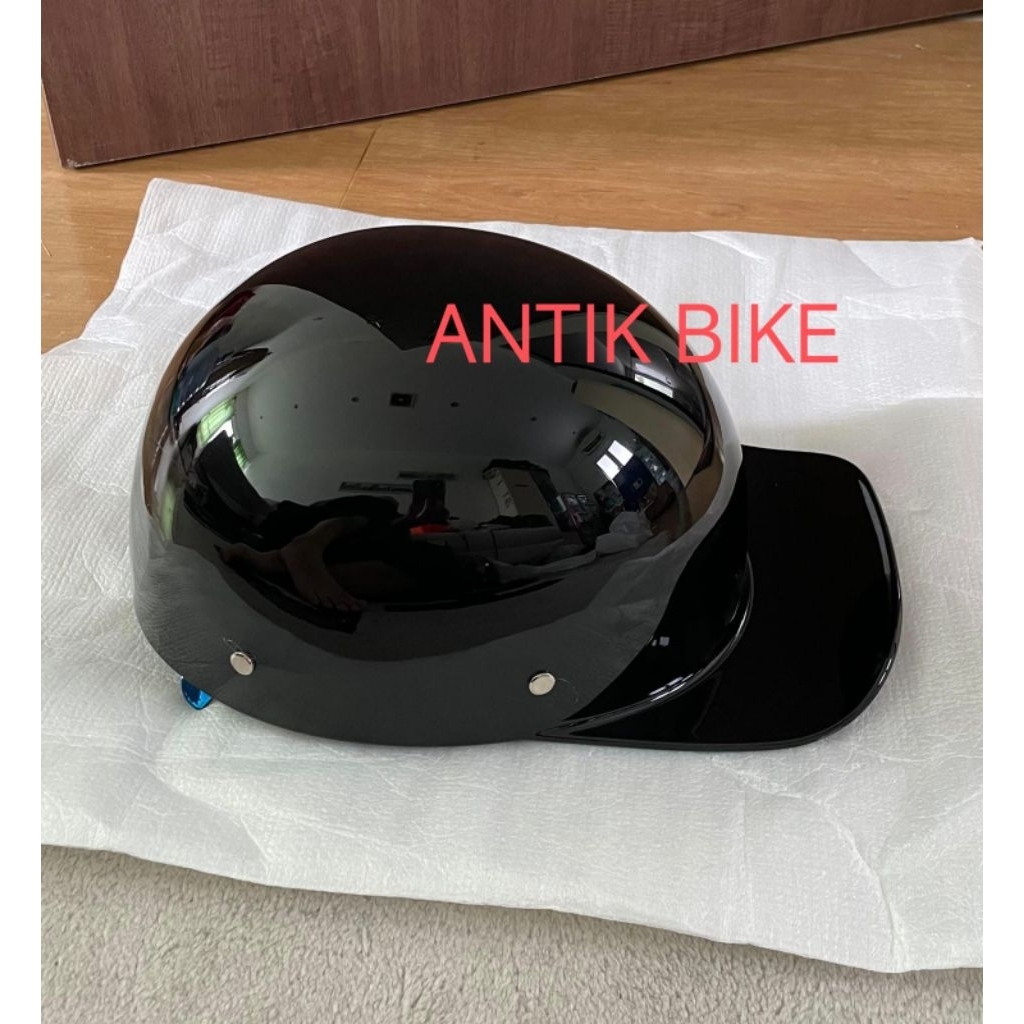 HALF helmet OPEN FACE GLOSSY BLACK WITH VISOR RETRO CLASSIC