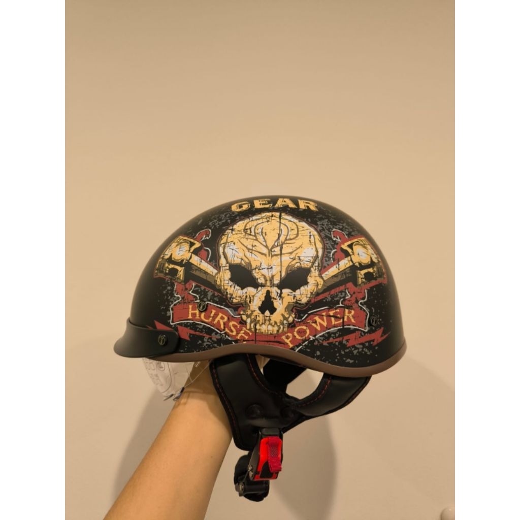 CLASSIC RETRO HALF HELMET WITH CLEAR VISOR ALLSIZE