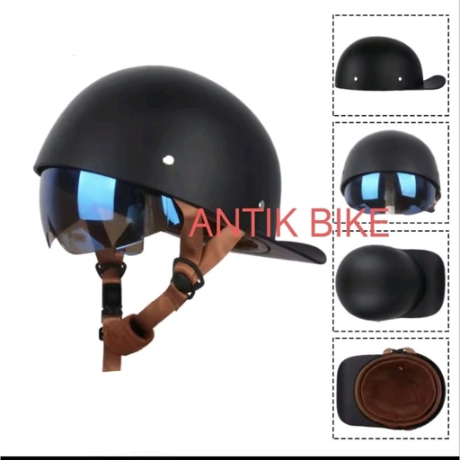 HALF helmet OPEN FACE  Black DOFF WITH VISOR RETRO CLASSIC ALL SIZE UNISEX IMPORT