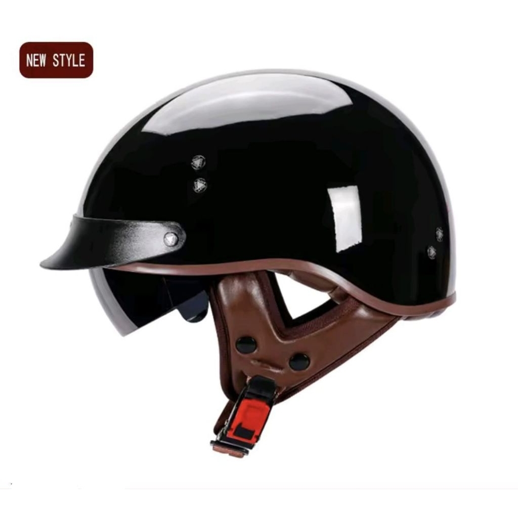 HALF HELMET BLACK OPEN FACE WITH VISOR ALL SIZE