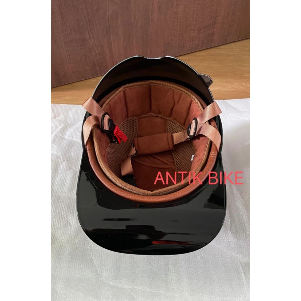 HALF helmet OPEN FACE GLOSSY BLACK WITH VISOR RETRO CLASSIC