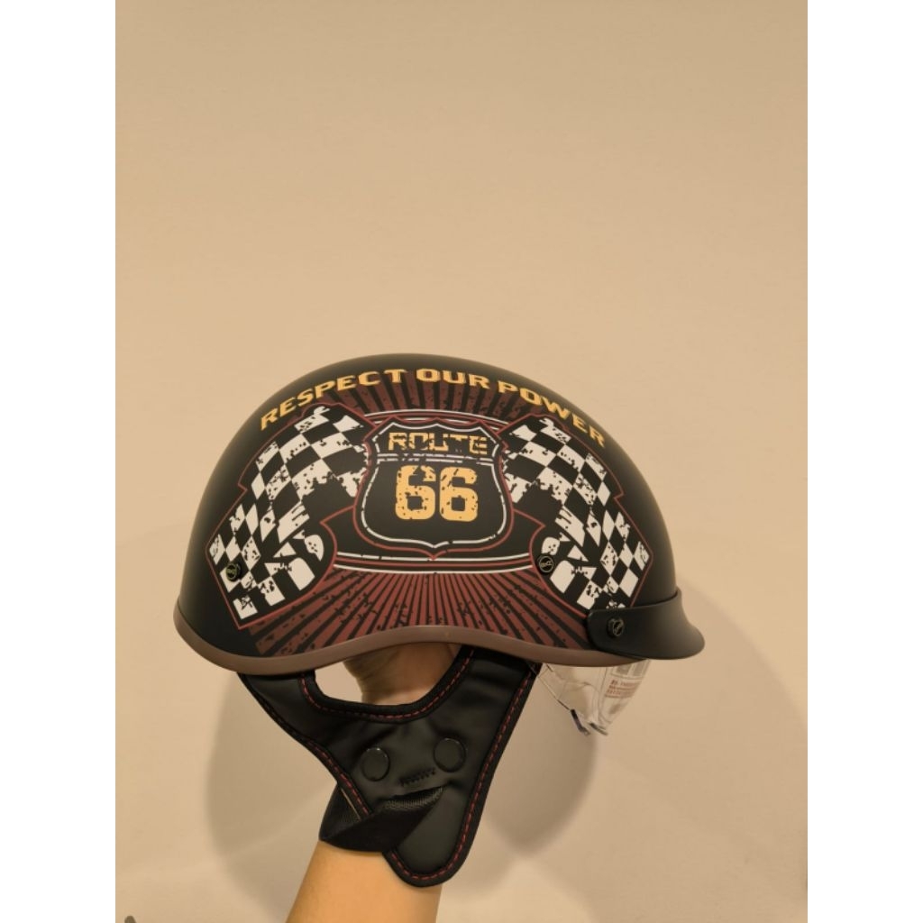 CLASSIC RETRO HALF HELMET WITH CLEAR VISOR ALLSIZE