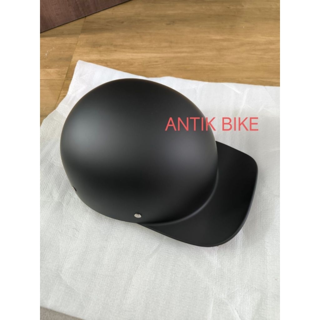 HALF helmet OPEN FACE  Black DOFF WITH VISOR RETRO CLASSIC ALL SIZE UNISEX IMPORT