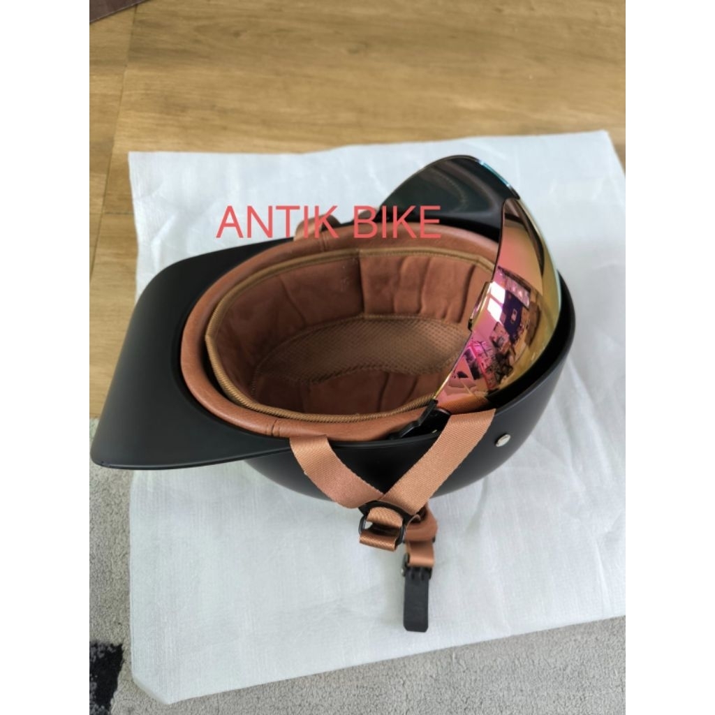 HALF helmet OPEN FACE  Black DOFF WITH VISOR RETRO CLASSIC ALL SIZE UNISEX IMPORT