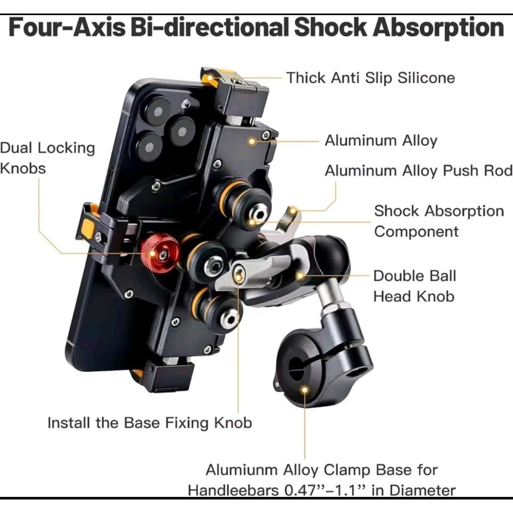 UNIVERSAL MOTORCYCLE PHONE HOLDER ALLOY ANTI SHAKE
