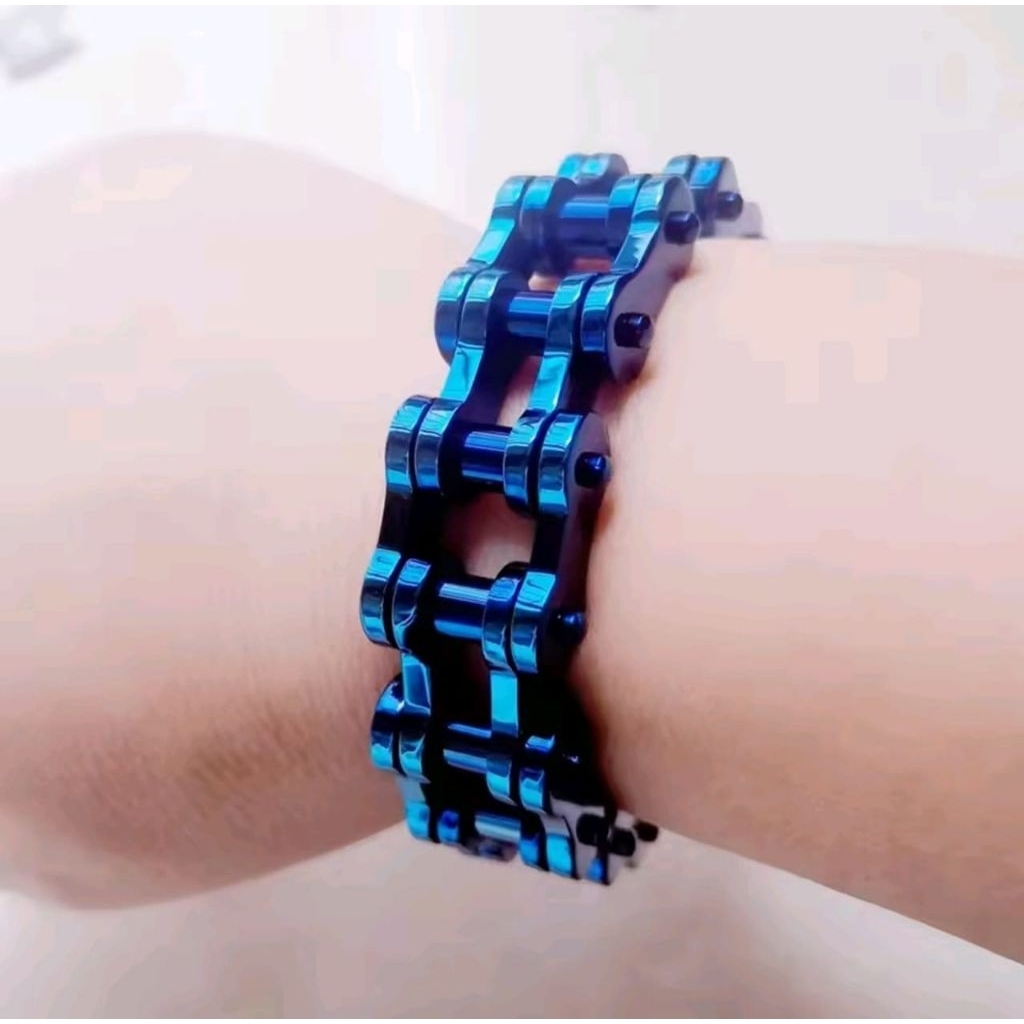 bracelet rainbow BLUE biker motorcycle chain