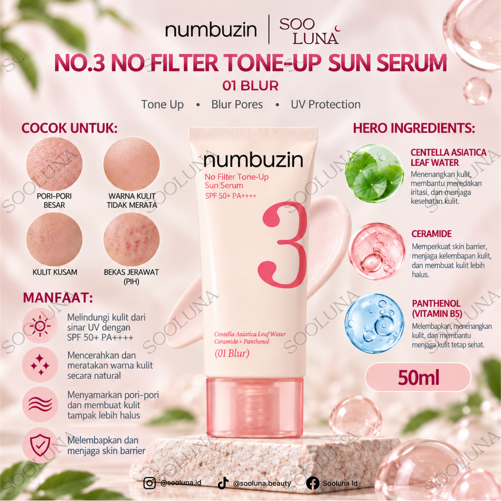 Numbuzin No. 3 No Filter Tone-Up Sun Serum 01 Blur 50ml