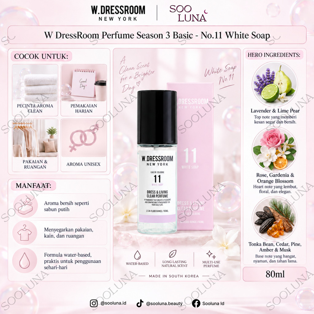 W DressRoom Perfume Season 3 Basic 80ml - No.11 White Soap