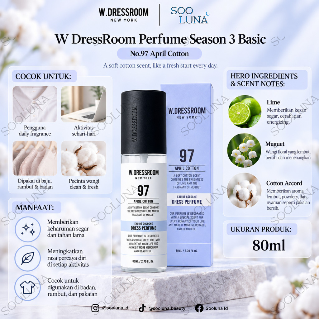W DressRoom Perfume Season 3 Basic 80ml - No.97 April Cotton