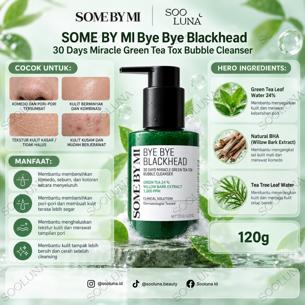 SOME BY MI Bye Bye Blackhead 30 Days Miracle Green Tea Tox Bubble Cleanser 120g