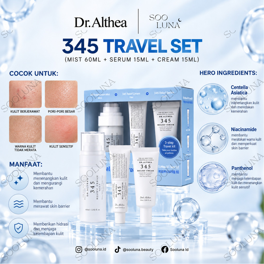 Dr Althea 345 Travel Set (Mist 60ml + Serum 15ml + Cream 15ml)