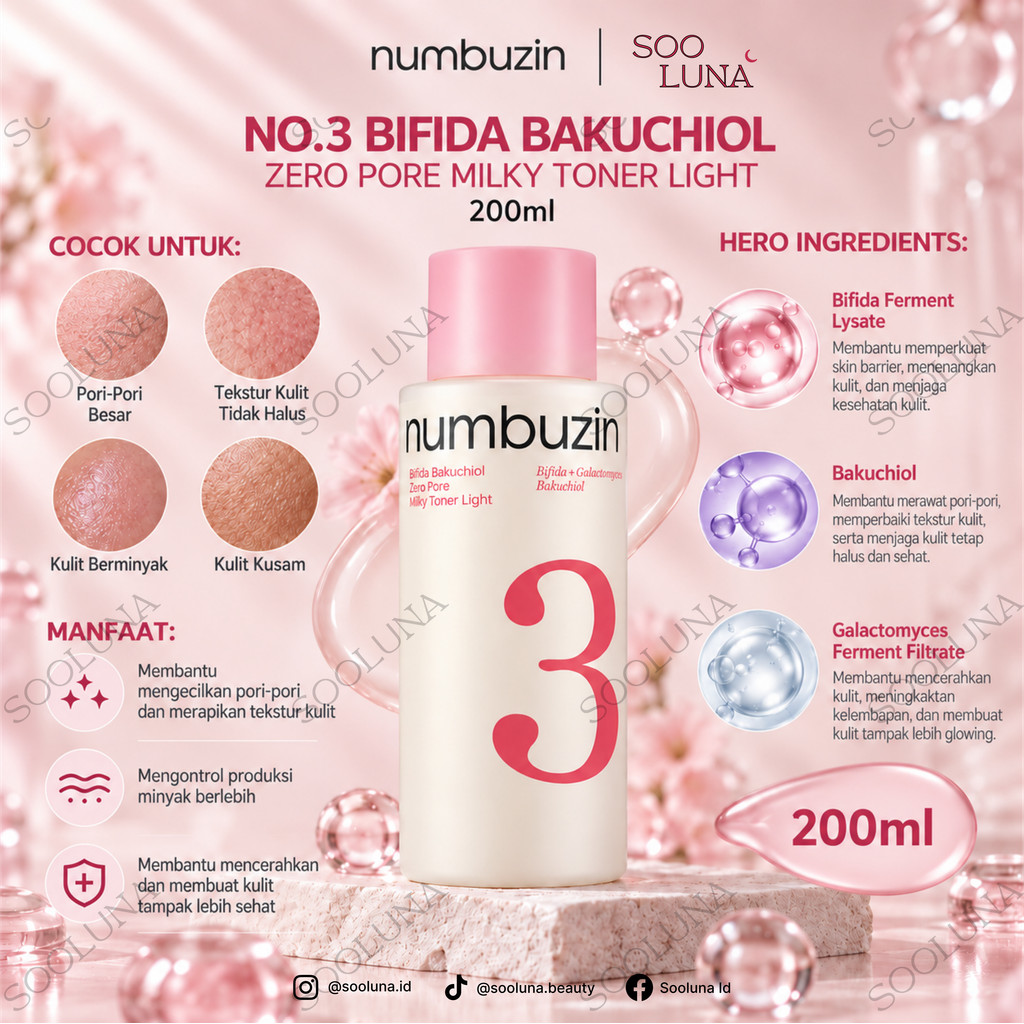Numbuzin No.3 Bifida Bakuchiol Zero Pore Milky Toner Light 200ml
