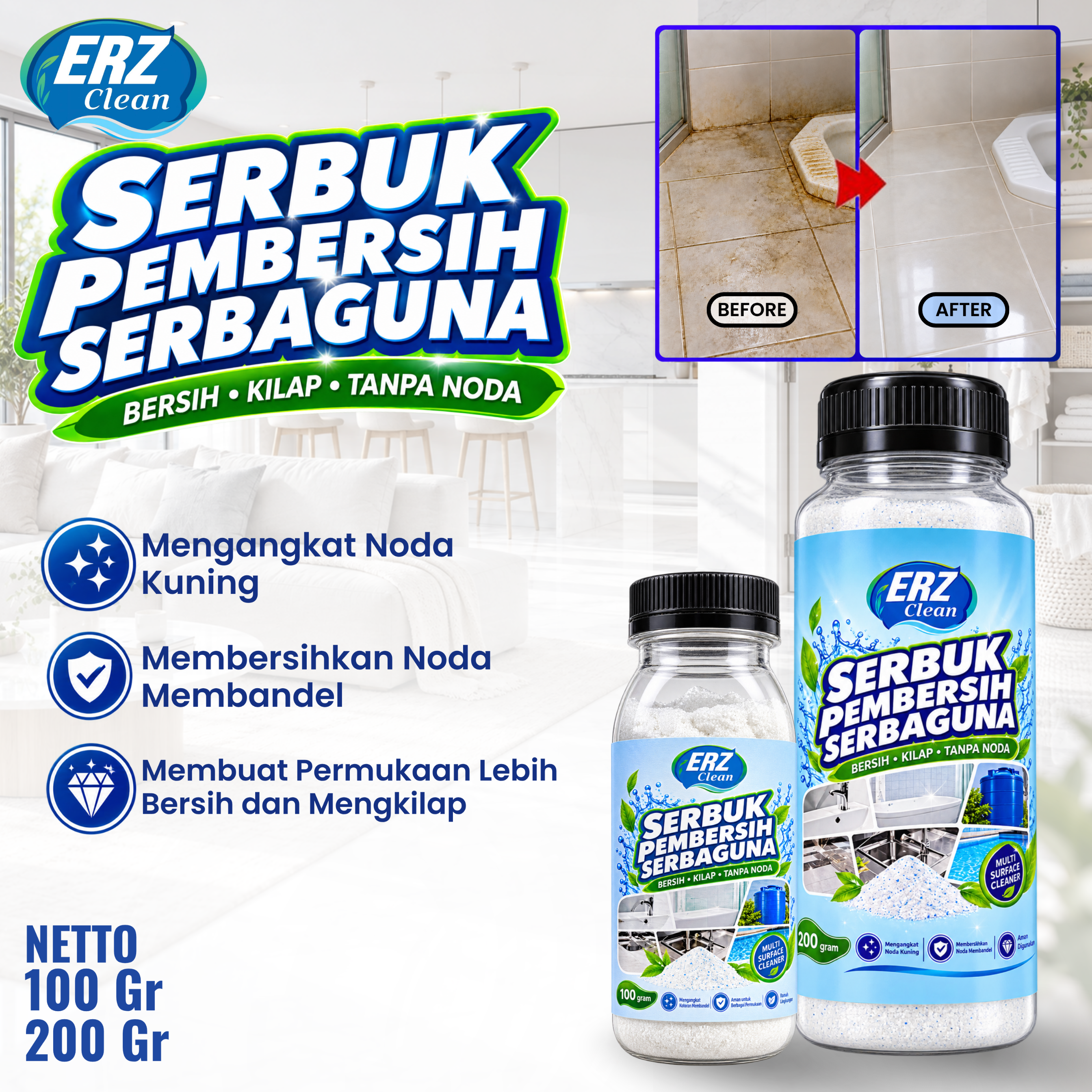 ERZ Serbuk Ajaib Super Ajaib – Pembersih Kerak Hitam, Plak & Noda Kuning 100gr/200gr
