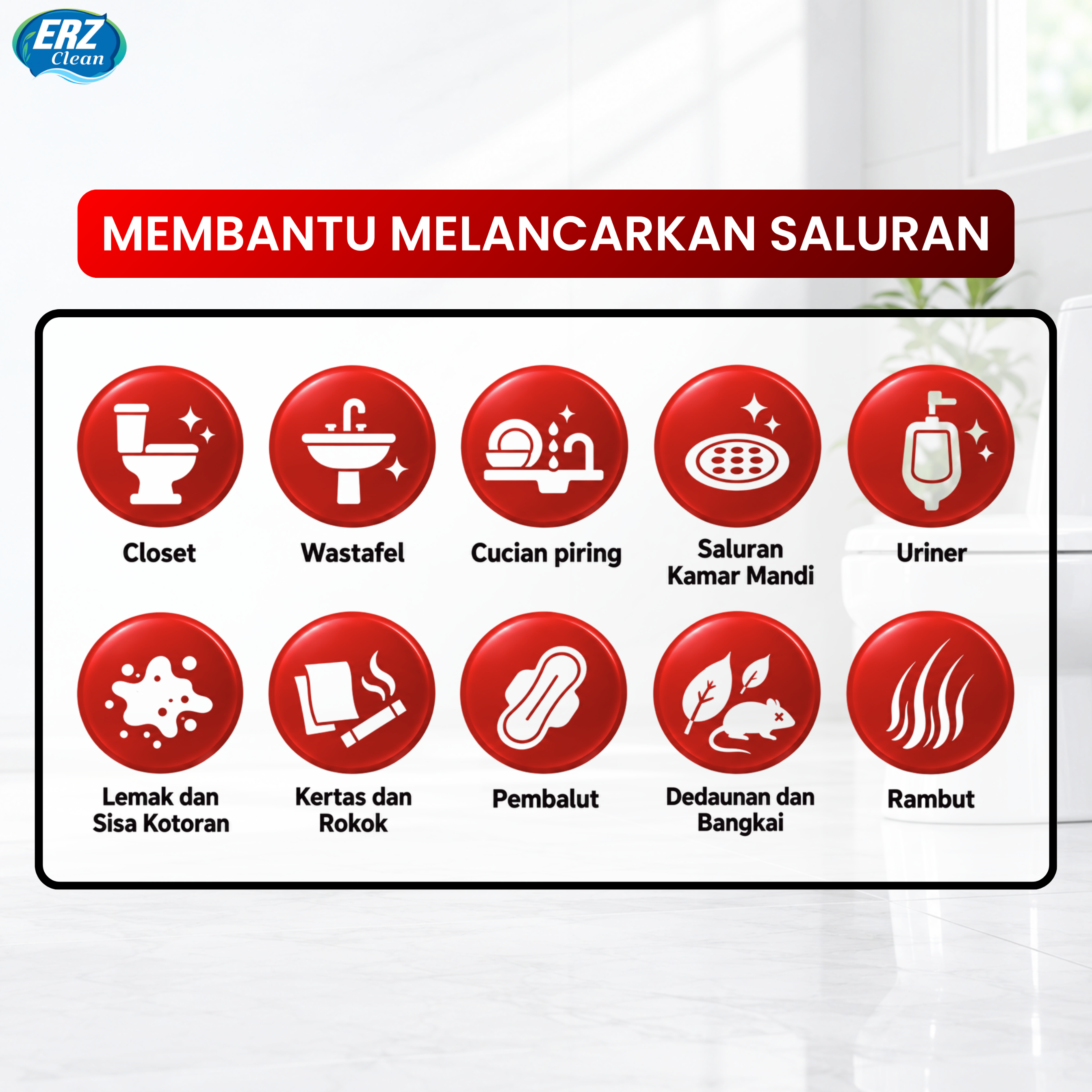 ERZ CLEAN ANTI SUMBAT 1200 Gram dan 1700 gram - Drain Clog Remover - Cairan Pelancar Saluran Air yang tersumbat - Anti Sumbat Merah - Anti Sumbat ERZ CLEAN / Anti Sumbat Wc Saluran Air Wastafel Mampet Yang Bekerja Dengan Cepat dan Praktis