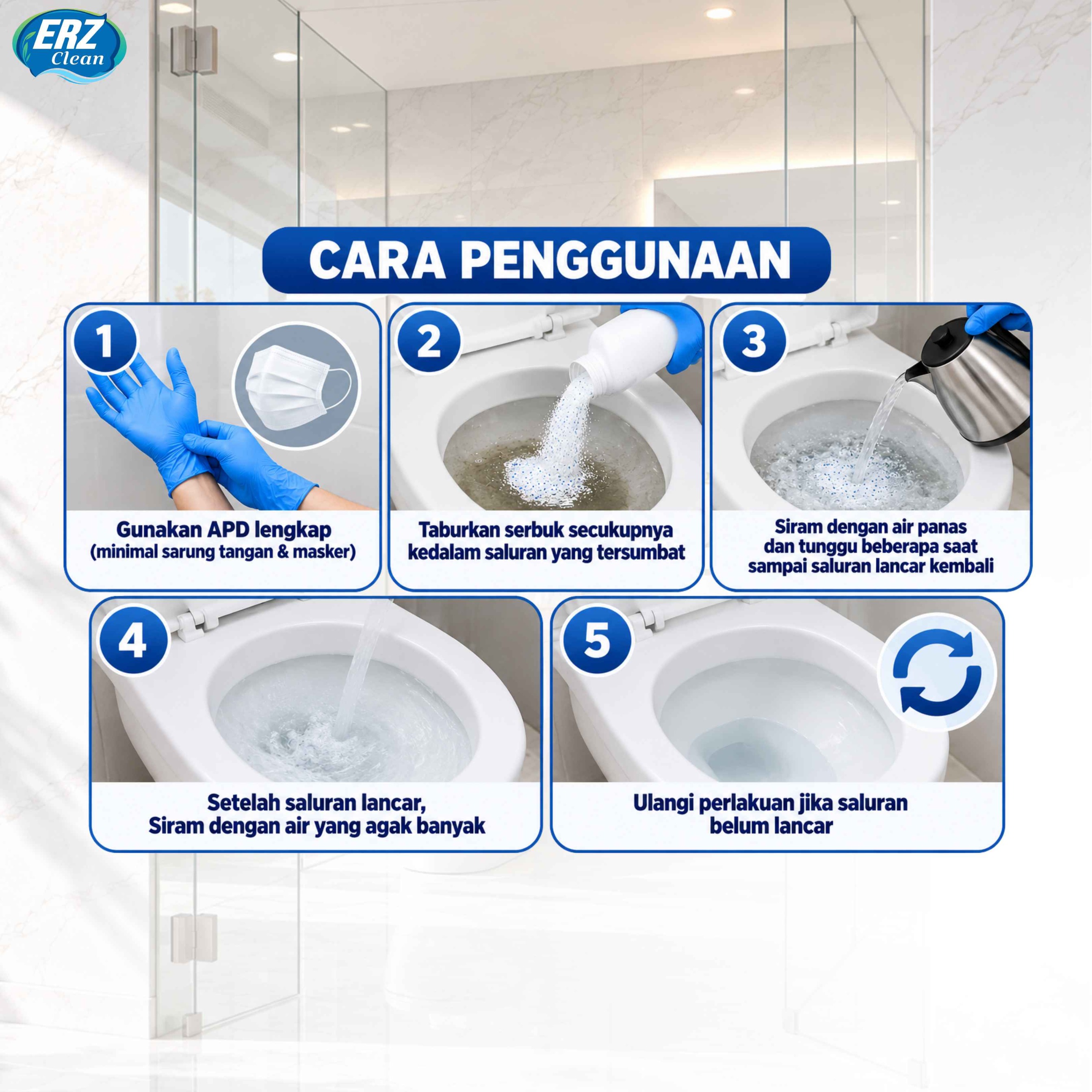 ERZ Clean Serbuk Anti Sumbat Saluran Pembuangan Air Pipa Toilet Wastafel Ampuh