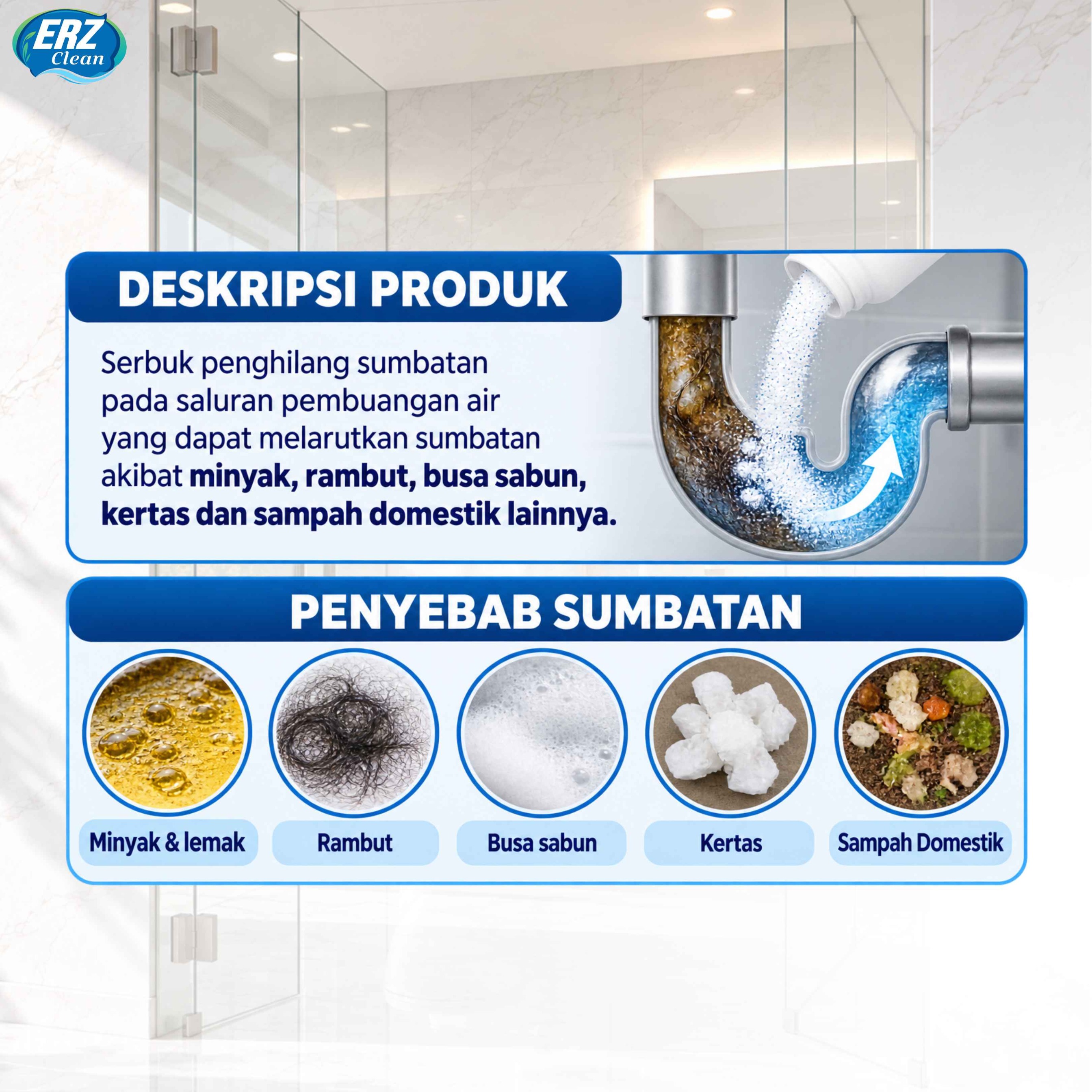 ERZ Clean Serbuk Anti Sumbat Saluran Pembuangan Air Pipa Toilet Wastafel Ampuh