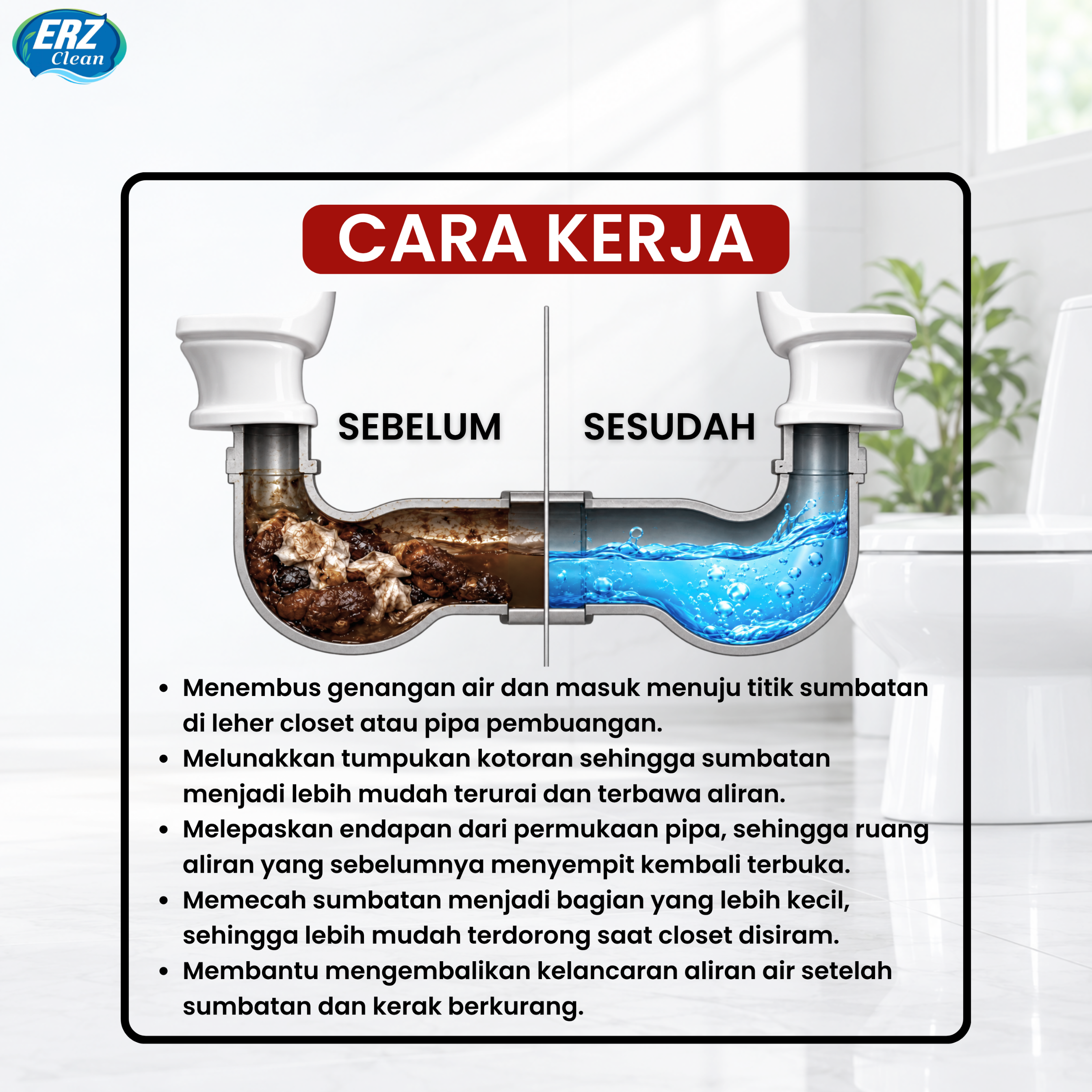 ERZ CLEAN ANTI SUMBAT 1200 Gram dan 1700 gram - Drain Clog Remover - Cairan Pelancar Saluran Air yang tersumbat - Anti Sumbat Merah - Anti Sumbat ERZ CLEAN / Anti Sumbat Wc Saluran Air Wastafel Mampet Yang Bekerja Dengan Cepat dan Praktis