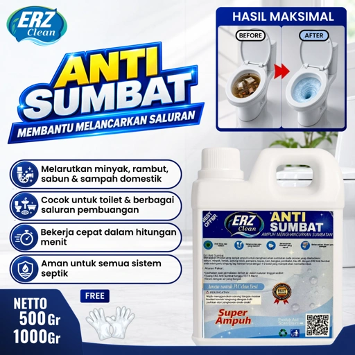 ERZ Clean Anti Sumbat Saluran Air Pipa Mampet 1000gr / 500gr – Melancarkan Sumbatan WC Wastafel Tempat Cuci Piring