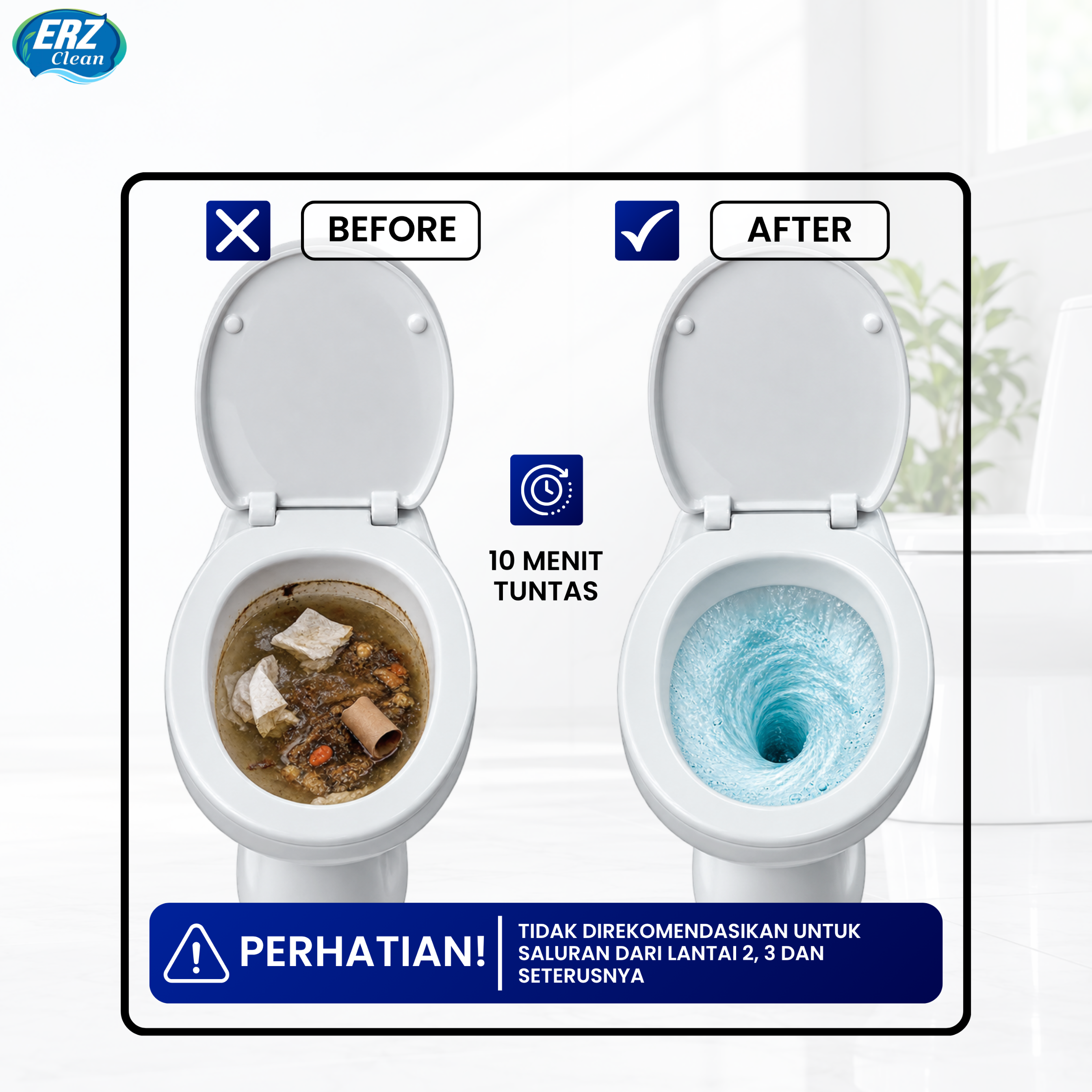ERZ Clean Anti Sumbat Saluran Air Pipa Mampet 1000gr / 500gr – Melancarkan Sumbatan WC Wastafel Tempat Cuci Piring