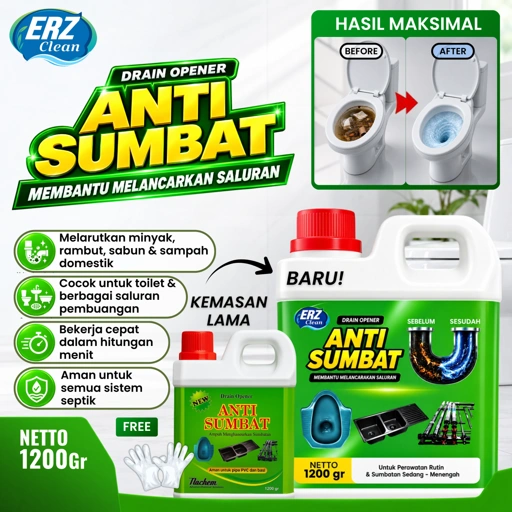 ERZ Clean Anti Sumbat 1200gr Cairan Anti Mampet WC Closet Saluran Air Kamar Mandi
