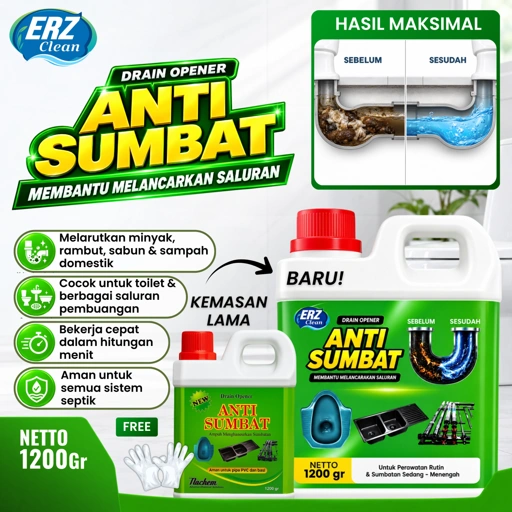 ERZ Clean Anti Sumbat 1200gr Cairan Anti Mampet WC Closet Saluran Air Kamar Mandi