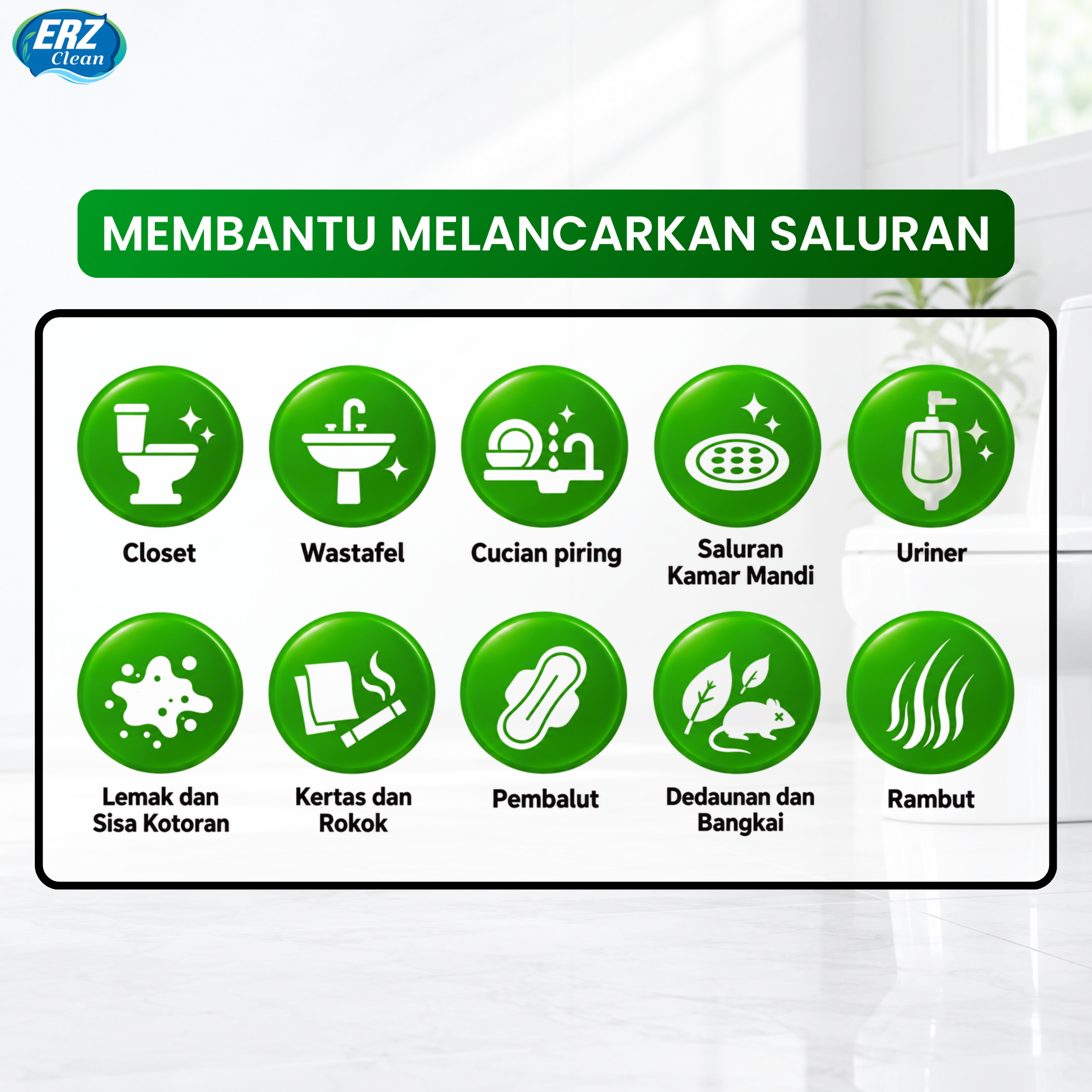 ERZ Clean Anti Sumbat 1200gr Cairan Anti Mampet WC Closet Saluran Air Kamar Mandi