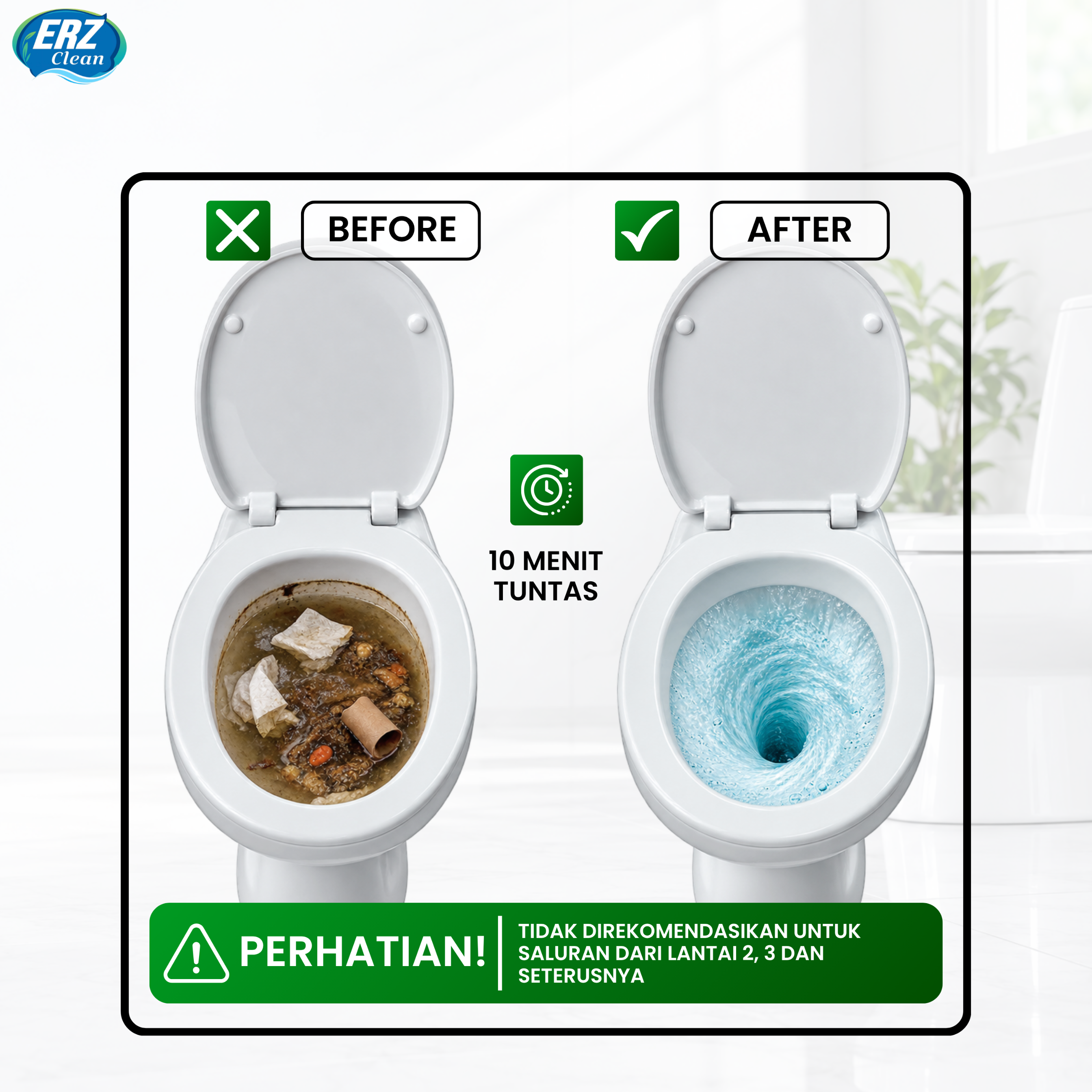 ERZ Clean Anti Sumbat 1200gr Cairan Anti Mampet WC Closet Saluran Air Kamar Mandi