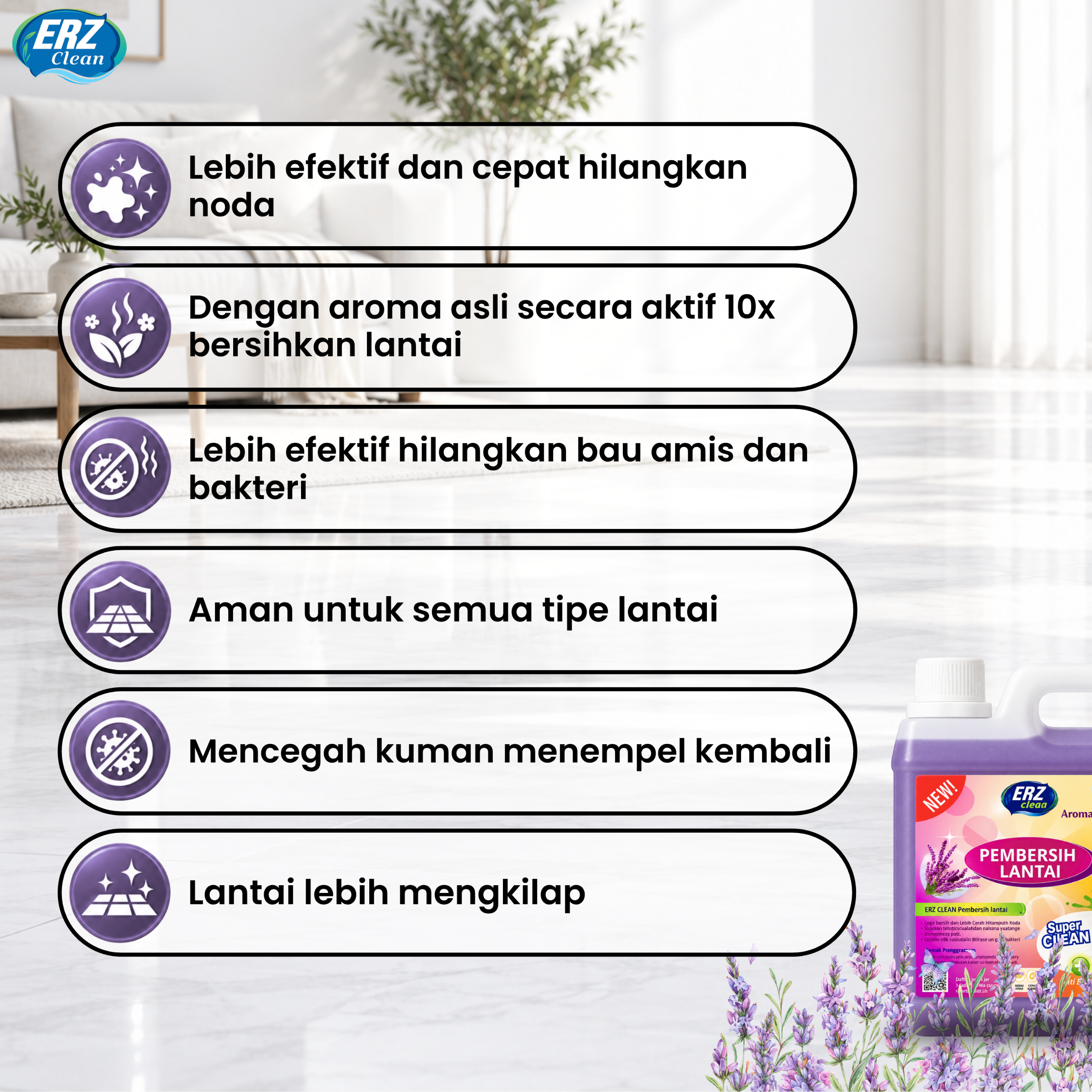 ERZ Clean Sabun Pel Lantai Antibacterial Jerigen 1000ml Wangi Tahan Lama