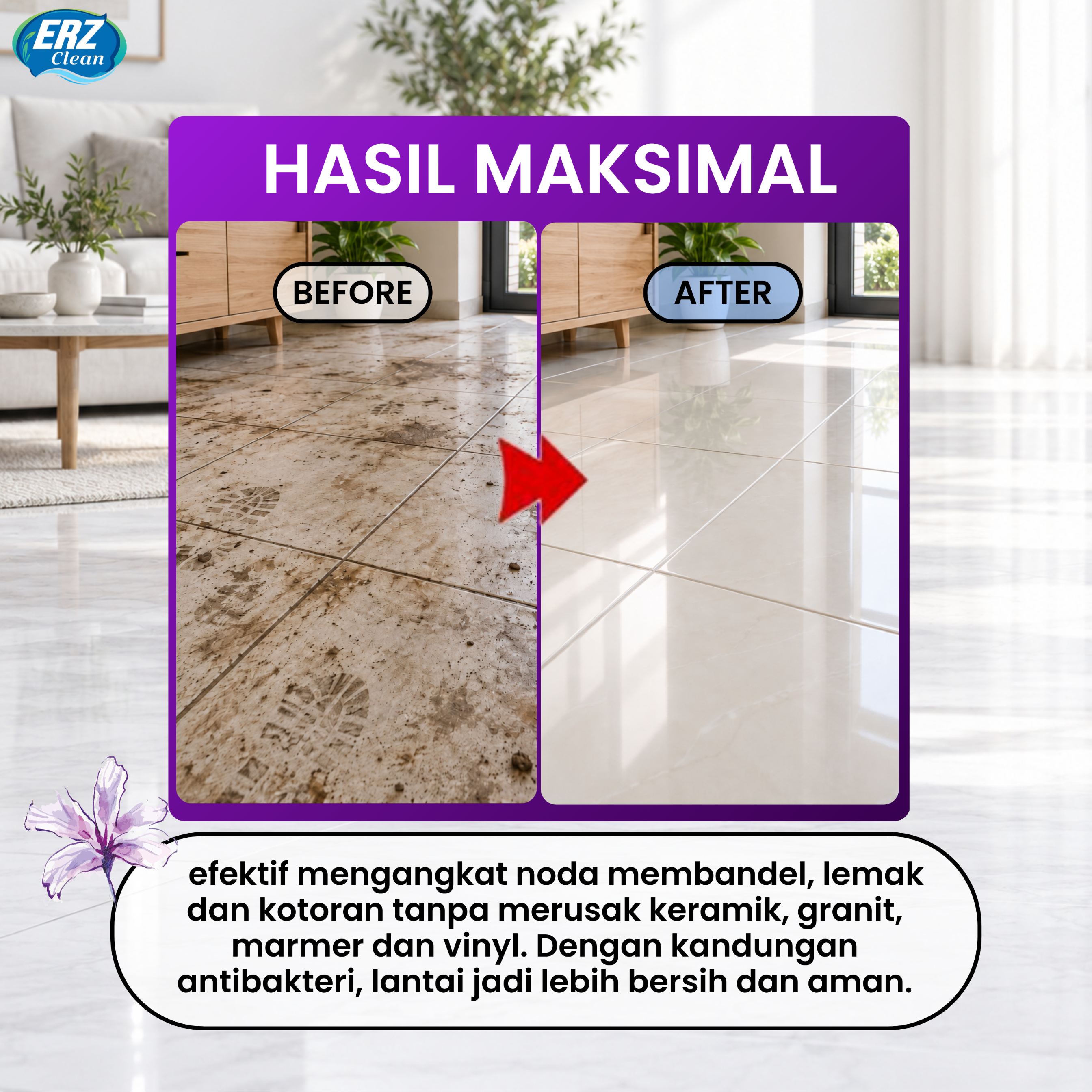 ERZ Clean Sabun Pel Lantai Antibacterial Jerigen 1000ml Wangi Tahan Lama