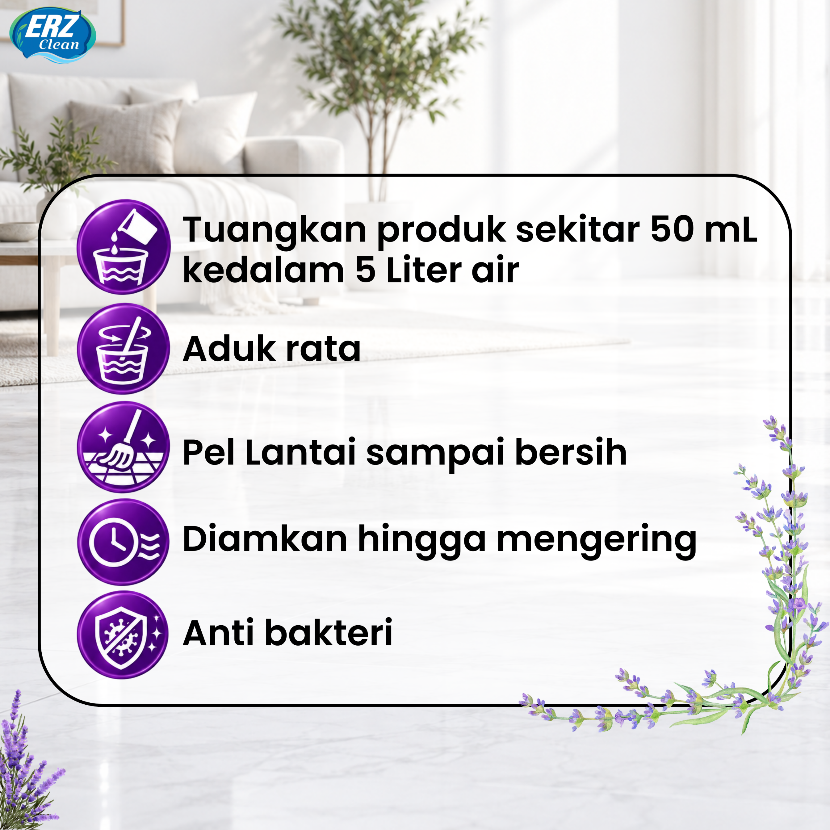 ERZ Clean Sabun Pel Lantai Antibacterial Jerigen 1000ml Wangi Tahan Lama