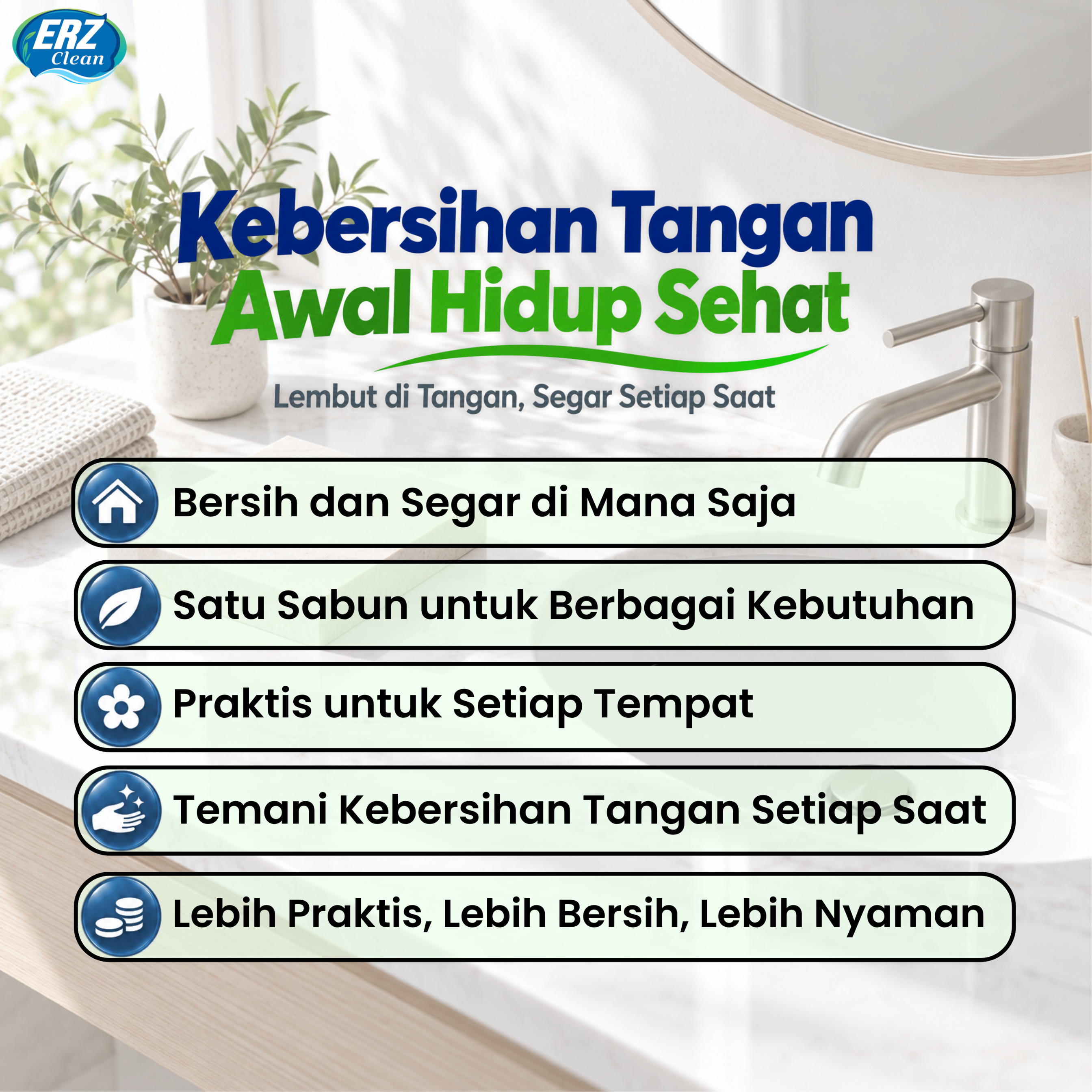 ERZ Clean Sabun Cuci Tangan Antibacterial Hand Soap 1000ml Wangi Segar