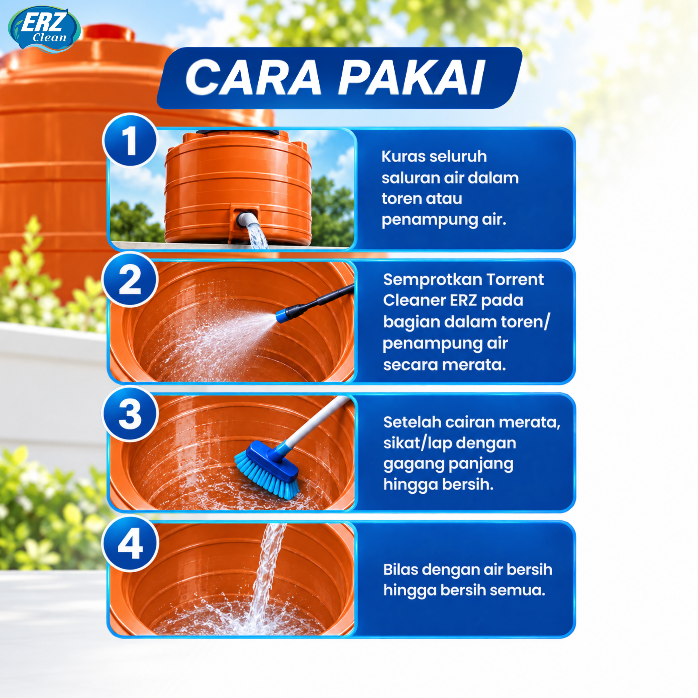 ERZ Clean Cairan Pembersih Toren Tandon Tangki Air 500ml Aroma Kopi – Penghilang Lumut & Kerak Membandel Tanpa Sikat 